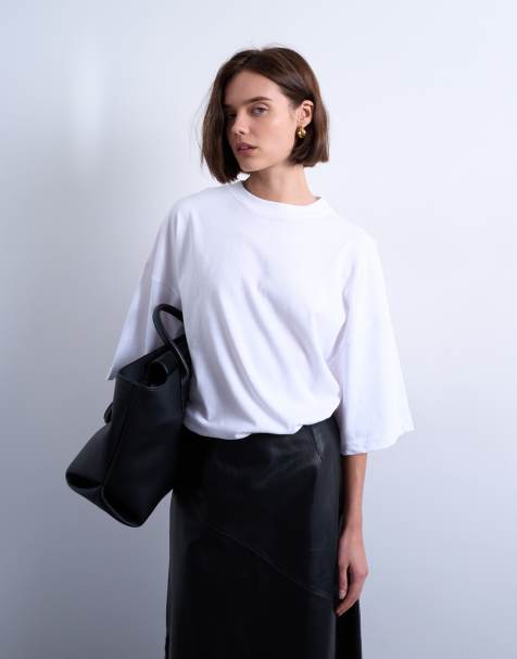 Topshop oversized drop shoulder tee in white