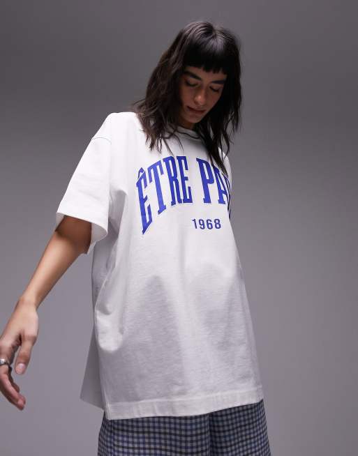 Topshop – Biały T-shirt premium o kroju super oversize z grafiką z napisem „Etre Paris“