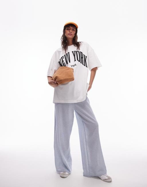 Topshop – Biały T-shirt premium o kroju super oversize z grafiką z napisem New York