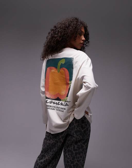 Topshop – Biały T-shirt skater z długim rękawem i napisem „Pimienta”