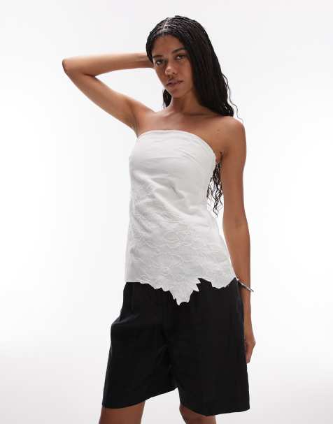 Topshop embroided cutwork floral bandeau top in white