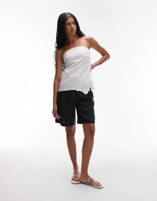 Topshop – Biały top bandeau z kwiatowym haftem, 3 z 4