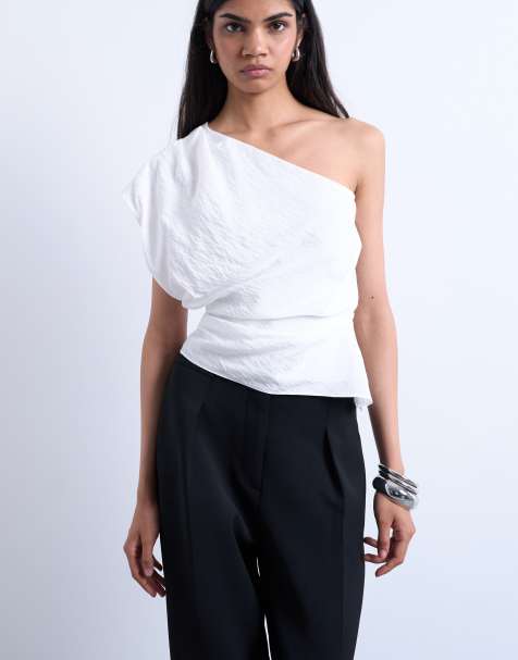 Topshop one shoulder top in white