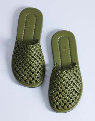 Topshop - Bibi - Mules in Olivgrün mit Flechtstruktur