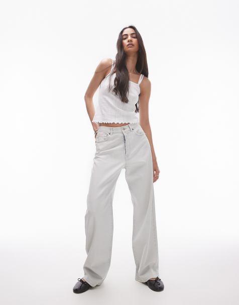 Topshop – Bielone luźne jeansy powlekane ze średnim stanem - view 1