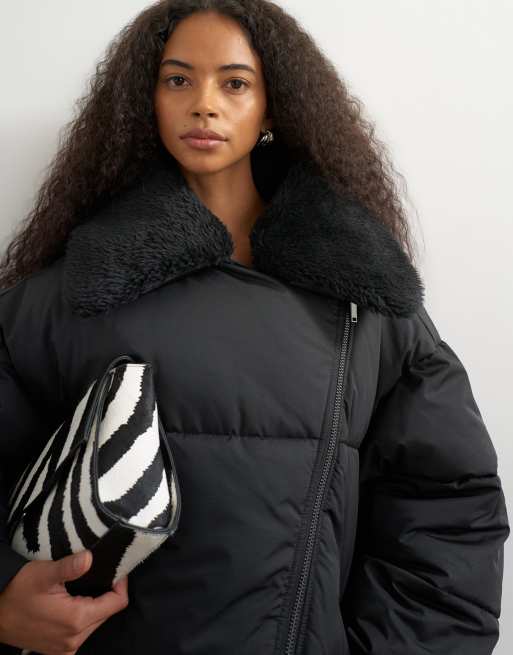 Topshop biker puffer met afneembare borgkraag in zwart, 4 van 4