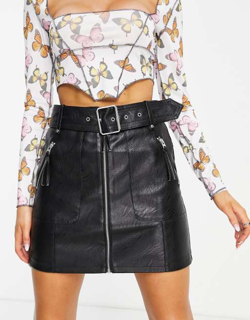 Topshop – Biker-Rock aus PU in Schwarz mit Reißverschluss vorne, 4 von 4