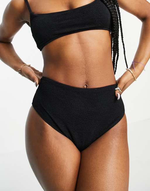 Topshop - Bikinibroekje van kreukelstof en hoge taille in zwart