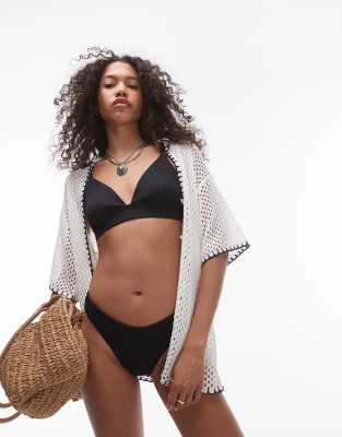 Topshop - Bikinihose in Schwarz mit hohem Beinausschnitt und Knitterstruktur