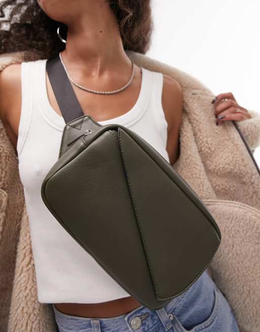 Topshop – Billie – Kakifärgad midjeväska med diagonal ficka