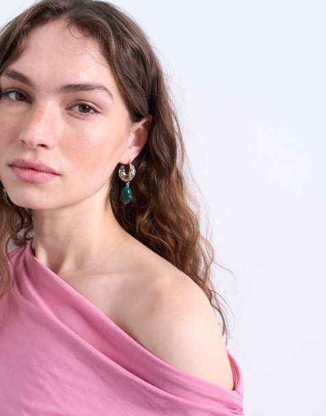 Topshop - Billie - Orecchini a cerchio con pietra turchese effetto fuso - view 1