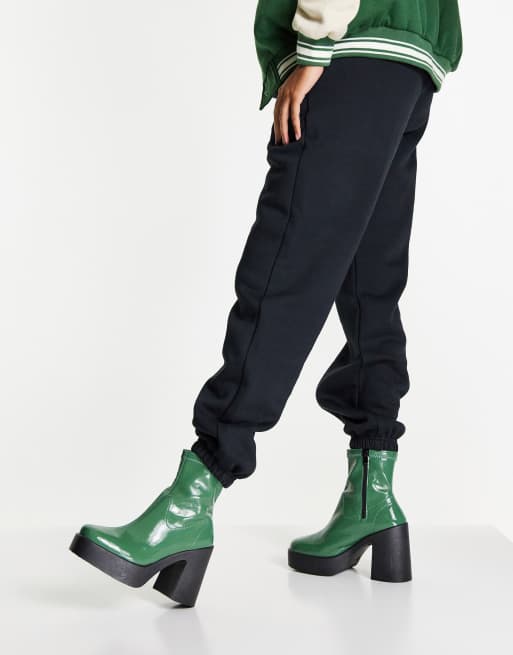 Topshop Billie platform sock boot in green ASOS