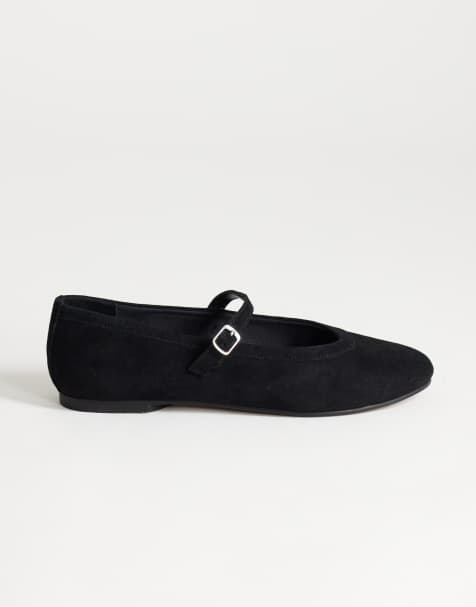 Topshop Billy ballerinasko i äkta mocka med spänne i svart - view 1
