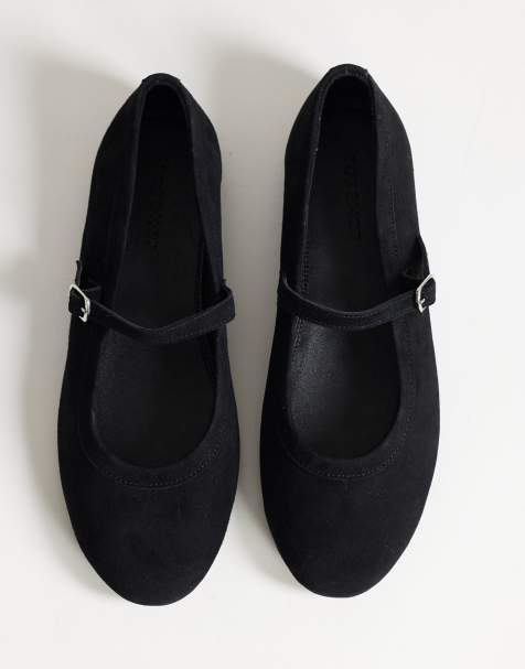 Topshop Billy ballerine in vera pelle scamosciata con fibbia nere - view 1