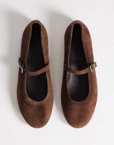 Topshop Billy ballerines en daim avec boucle couleur chocolat - view 1