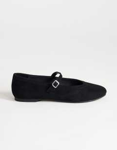 Billy real suede ballet flat with buckle in black