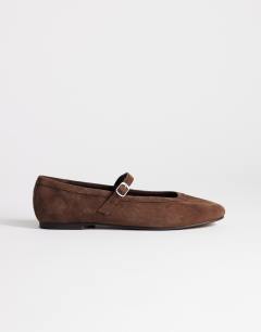 Billy real suede ballet flat with buckle in chocolate
