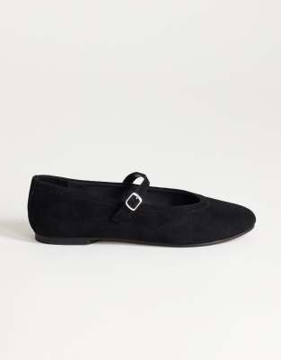 Topshop Billy Real Suede Ballet Flats With Buckle In Black