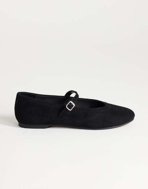 Topshop Billy real suede ballet flats with buckle in black, 2 of 4