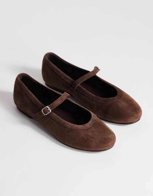 Topshop Billy real suede ballet flats with buckle in chocolate, 2 of 4