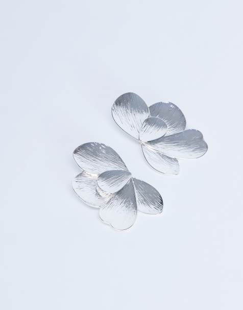 Topshop Birdie stud statement earrings in silver tone - view 1