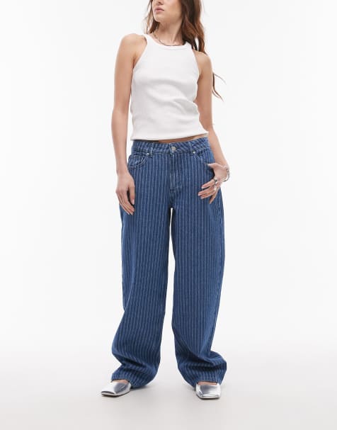 Topshop - Blå afslappede jeans med lav talje og striber - view 1