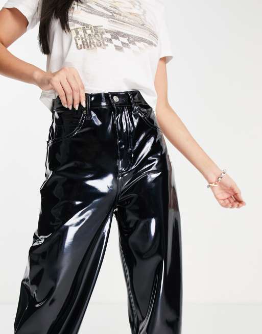 Topshop – Blå baggy jeans i vinyl, 3 av 4