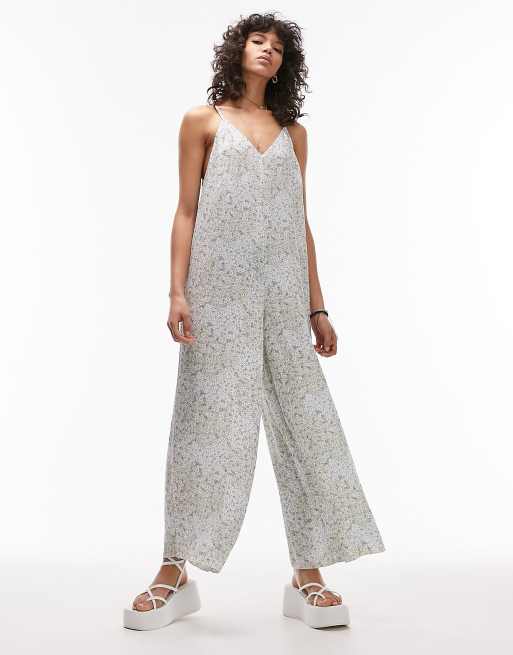 Topshop – Blå, blommig jumpsuit i oversize-modell med snörning baktill, 4 av 4