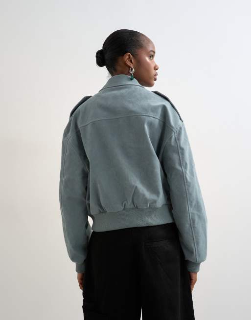 Topshop – Blå jacka i läderimitation och med dragkedja och fickor, 4 av 4