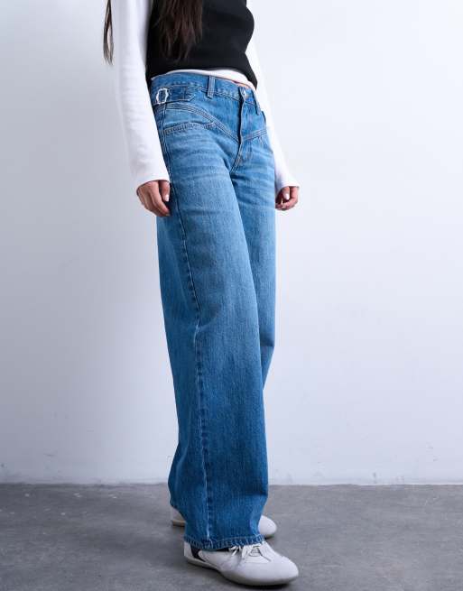 Topshop - Blå jeans med mellemhøj talje og spændedetalje, 3 af 7