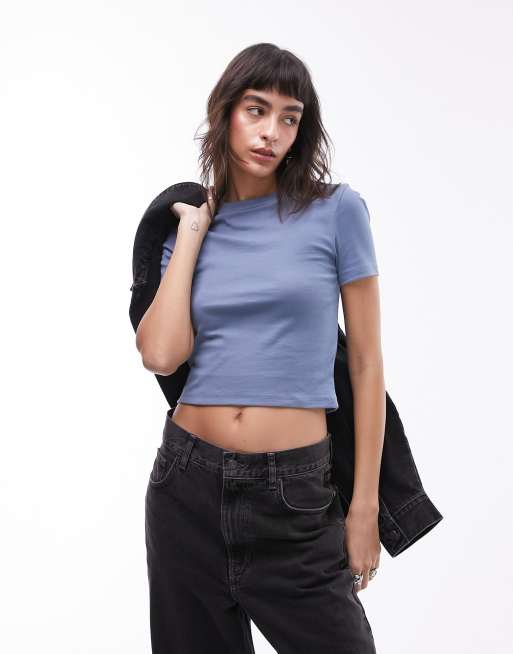 Topshop - Blå krympet basis-T-shirt 