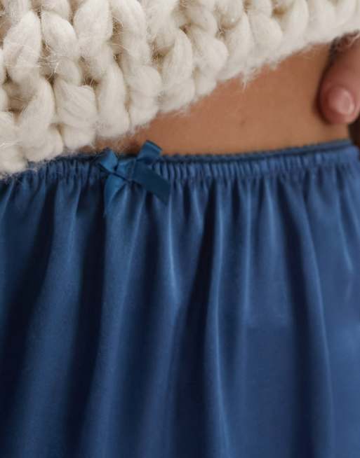 Topshop – Blå minikjol i satin med spetskant och rosetter, 3 av 5