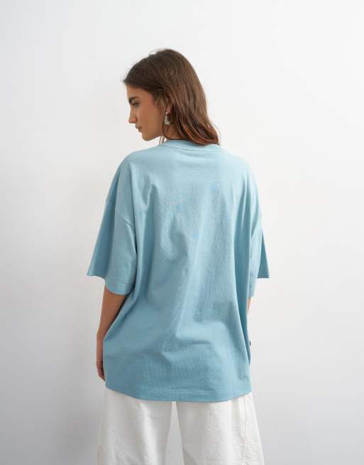 Topshop - Blå oversized T-shirt med lavtsiddende skuldre, 4 af 4
