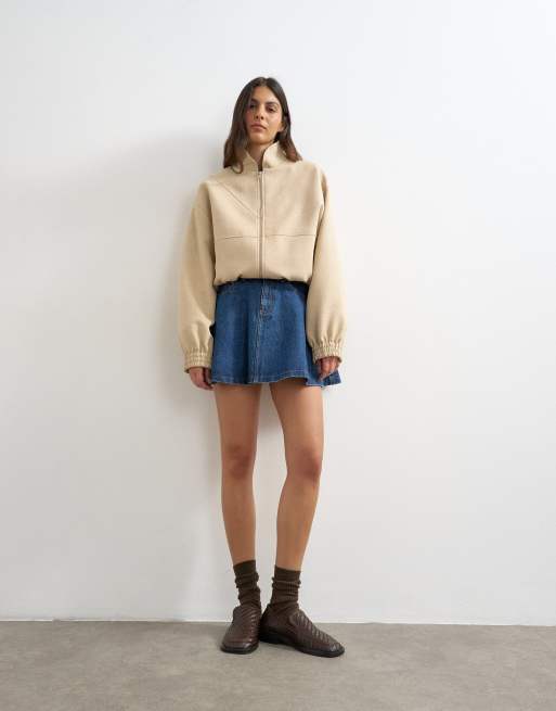 Topshop – Blå, plisserad minikjol i denim, 4 av 5