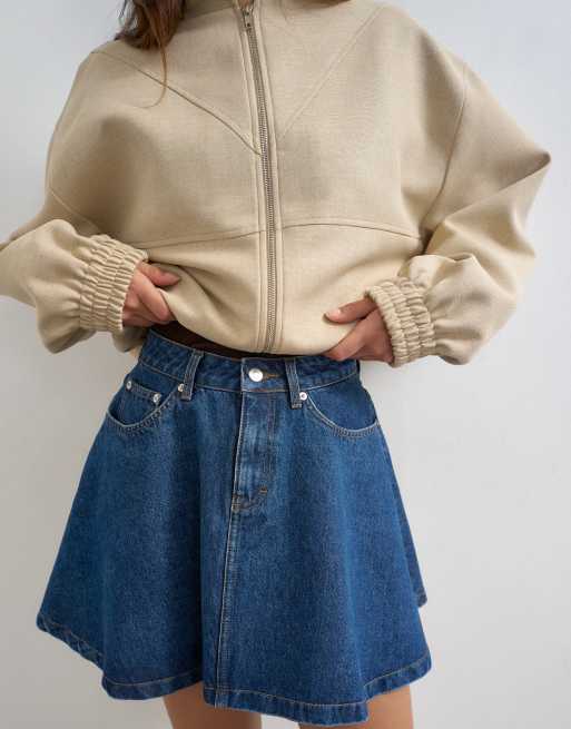 Topshop – Blå, plisserad minikjol i denim, 5 av 5