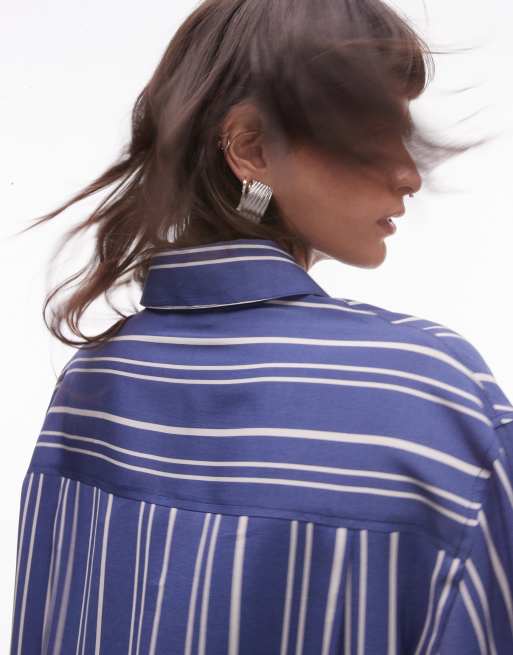 Topshop – Blå randig skjortklänning i minilängd med längre bakstycke, 2 av 4