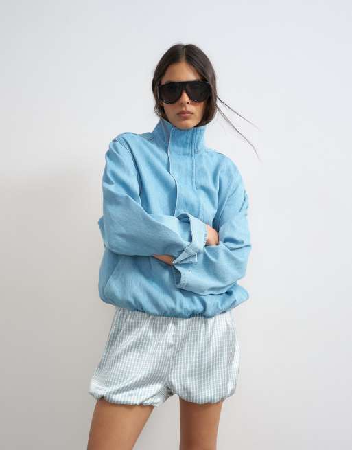 Topshop - Blå shorts i satin med ballondesign og tern, 3 af 5