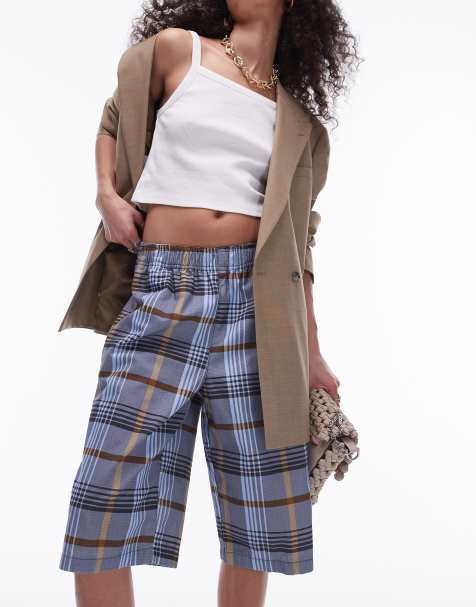 Topshop - Blå shorts med akavet længde og grunge-tern - view 1