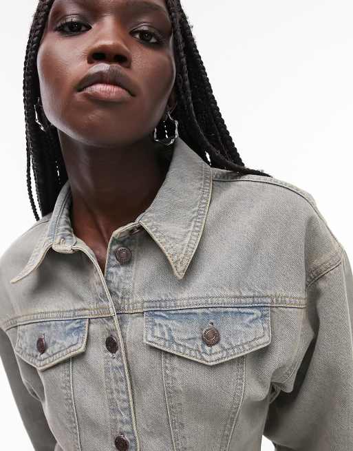 Topshop – Blå skjortklänning med dekorativ söm i denim, 2 av 4