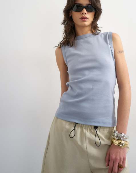 Topshop - Blå smal tanktop - view 1