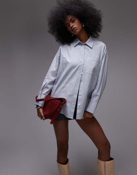 Topshop – Blå, smårutig skjorta i oversize - view 1