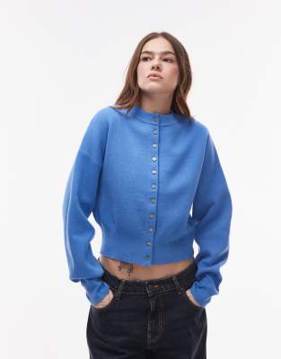 Topshop – Blå stickad kofta med figurnära passform vid midjan - view 1