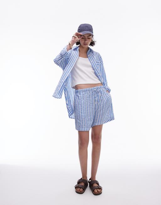 Topshop - Blå strandshorts med striber - Del af sæt