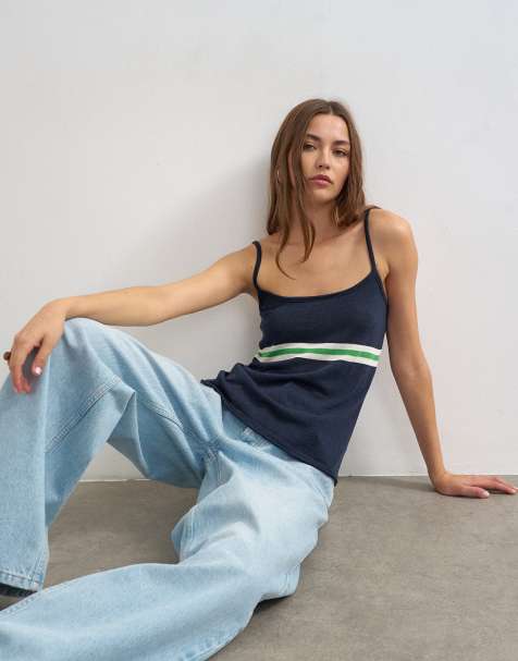 Topshop - Blå strikket tanktop med striber - view 1
