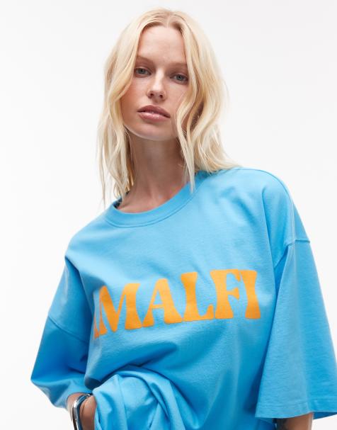 Topshop – Blå t-shirt i oversize med 'Amalfi'-tryck - view 1