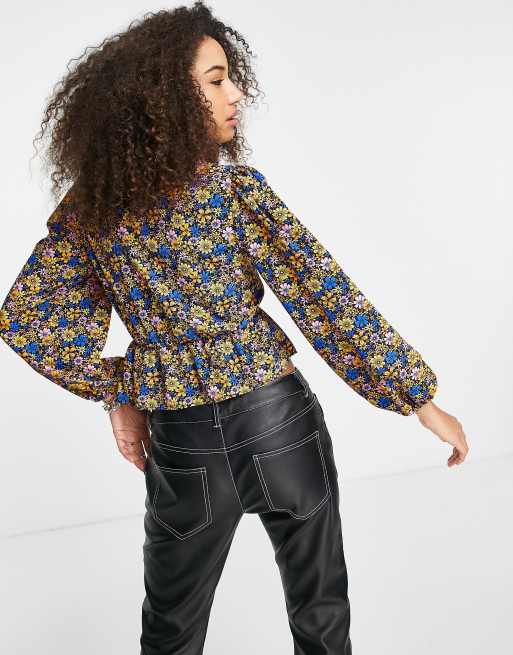 Topshop – Blåblommig blus med sänkt krage - MBLUE, 4 av 4