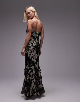 Topshop black and white beaded floral maxi slip dress with flare panels |  ASOS