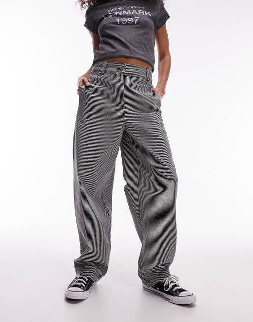 Topshop black and white pinstripe banana wide leg trouser in multi, 2 of 5