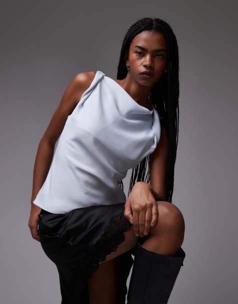 Topshop – Bladoniebieski top bez rękawów ze skręconymi ramiączkami - view 1