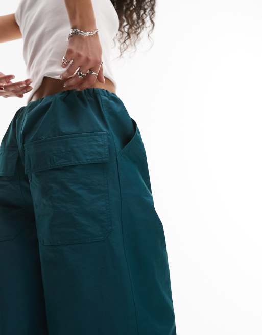 Topshop - Blågrønne oversized faldskærms-cargobukser med ballon-pasform, 4 af 4
